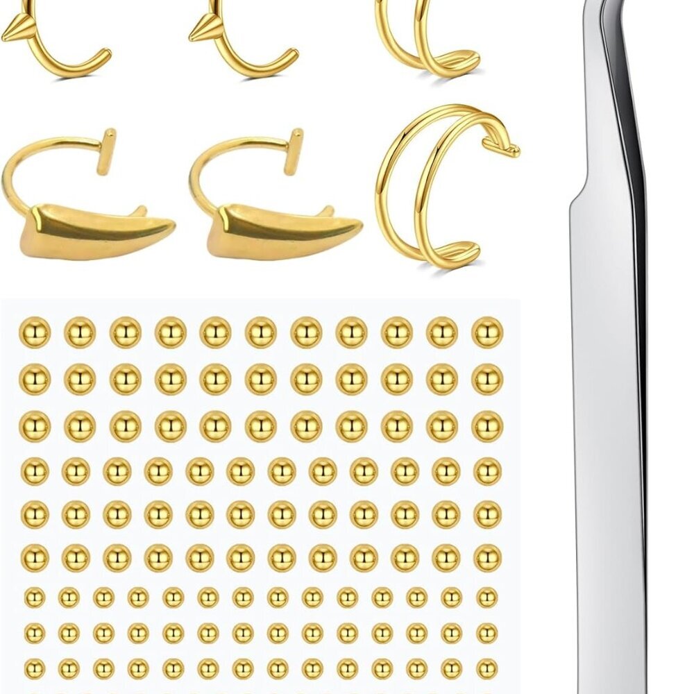 Fake Eyebrow Ring Fake Lip Labret Studs Replacement Balls Spike with 100pcs Stic